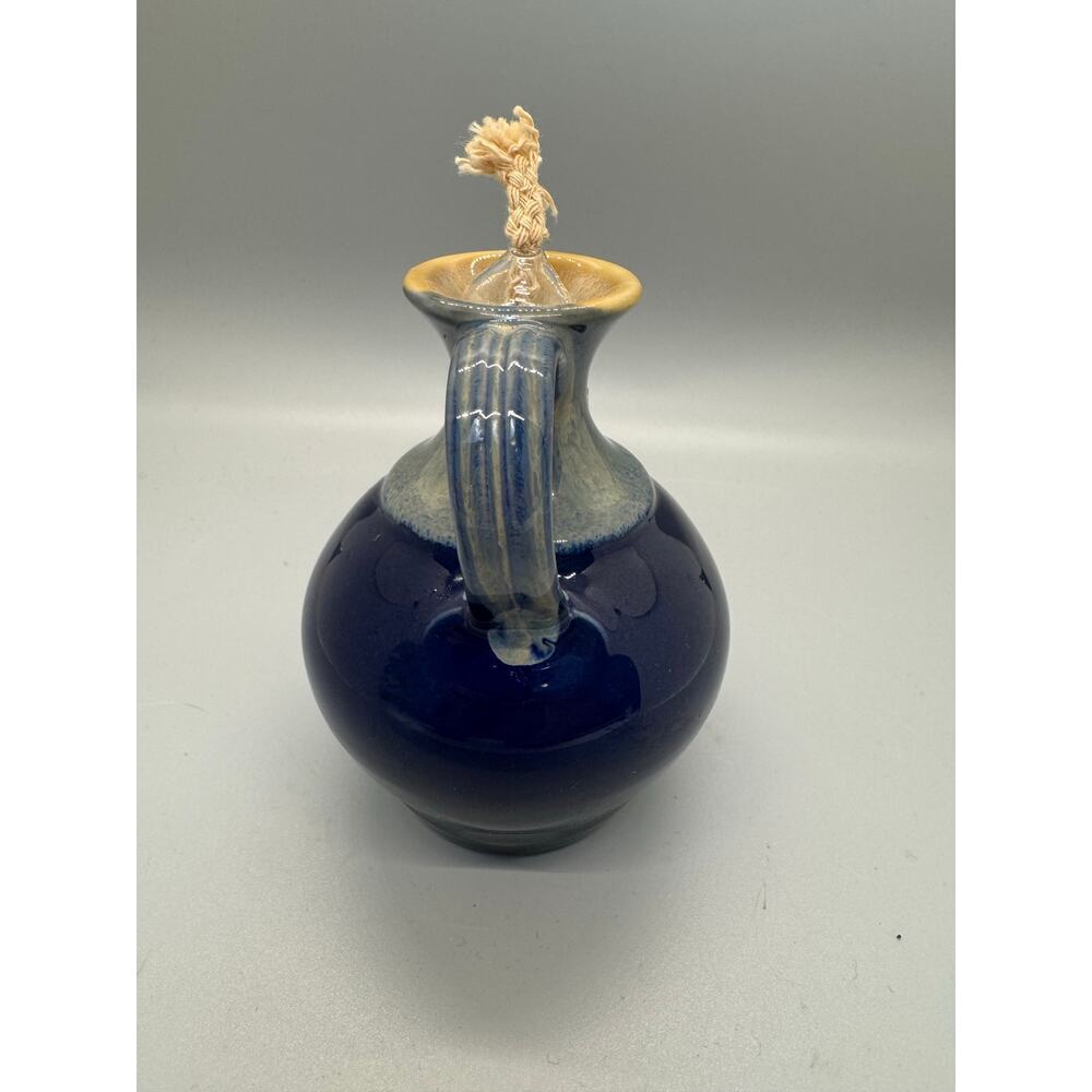 Tumbleweed Pottery Blue Gray Oil Lamp Vessel Vase Small Handle Pitcher Signed - Picture 2 of 10
